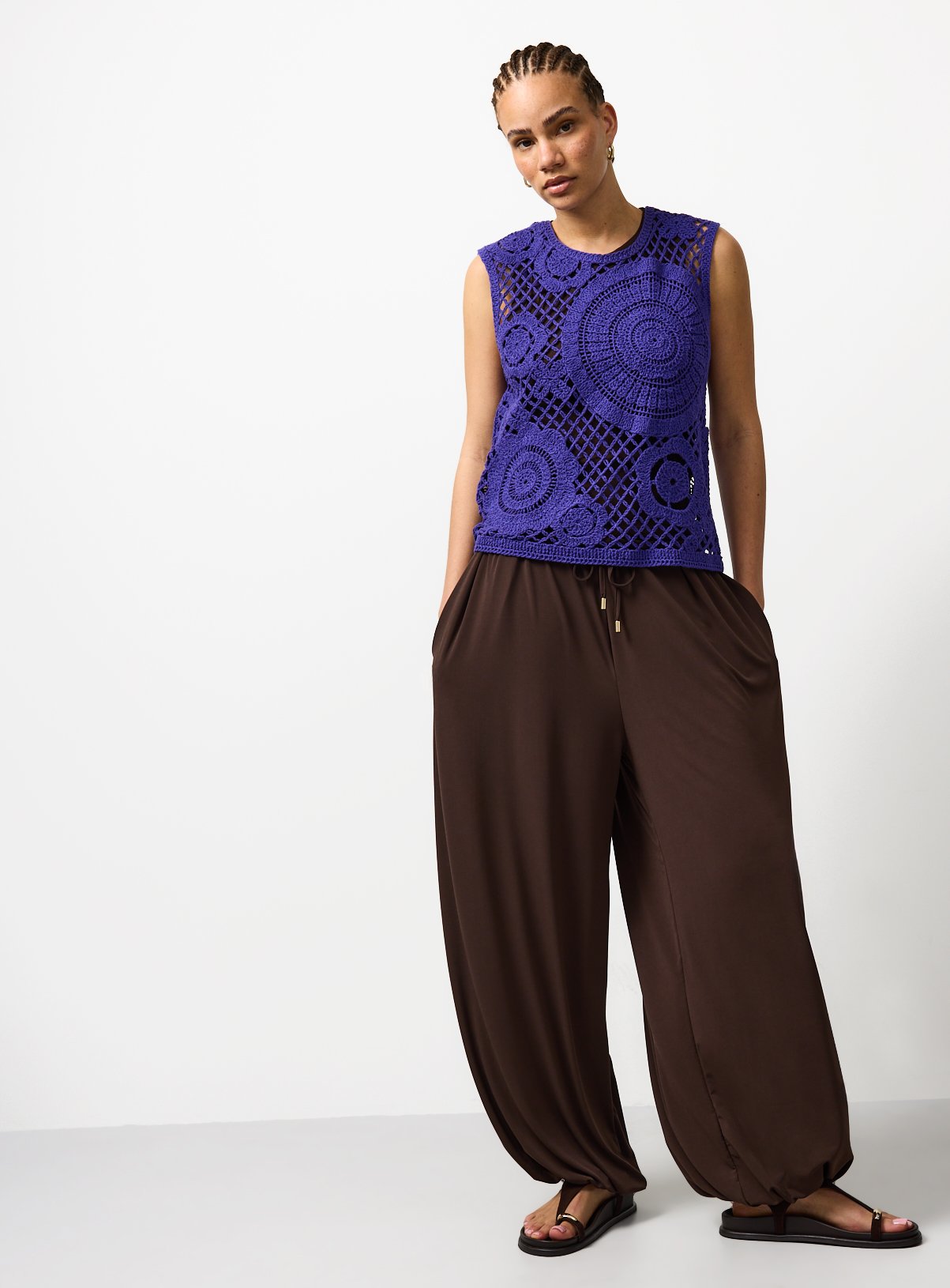 Bright Blue Crochet Circle Detail Vest Top XS - Image 2 thumbnail